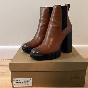 Steve Madden Lugg boots, Revised Cognac Lea, size 8